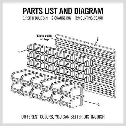 Wall Mounted Storage Bins Parts Rack 30PC Organizer Garage Plastic Shop Tool for Men's Gift (30 Count)