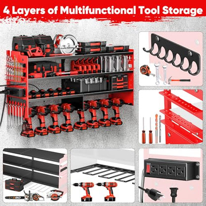 Large Power Tool Organizer Wall Mount with Charging Station
