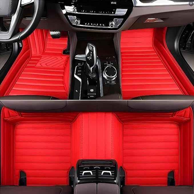 MAEVEN Customized Leather car Floor mats Suitable for 99% of car Models All-Weather Protection Waterproof Anti Slip Men's Women's car Liners (Red Stripe 2)