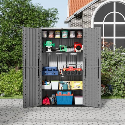 67 Cuft Vertical Outdoor Storage Shed Diamond Texture Resin Outdoor Cabinet