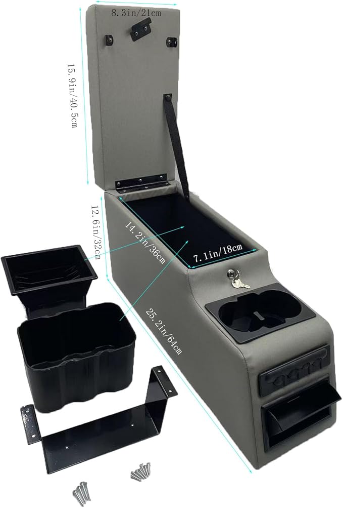 Truck Center Console Truck Seat/Bench Organizer for Jeep CJ5 1976-1983,Jeep CJ7 1976-1986,Jeep Wrangler(YJ) 1987-1995 (Grey)