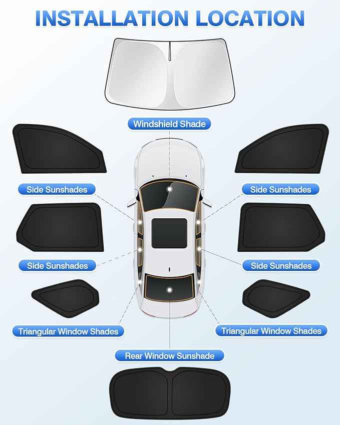Sunshades for 2023-2025 2026 Honda Pilot Accessories Windshield Sun Shade Side Rear Window Shade Cover Sun Visor Shield Privacy Protection Keep Vehicle Cool Black 8PCS
