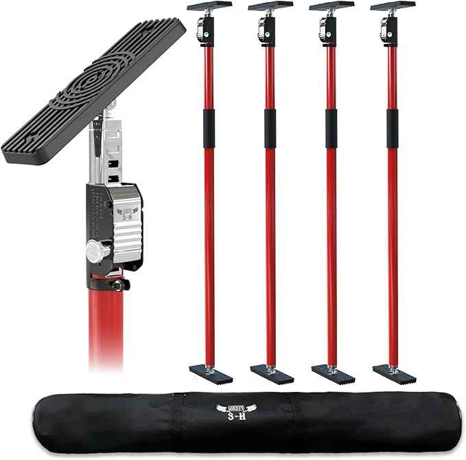 3-H Truck Cargo Bar, 43"-77" Adjustable Support Pole All Metal,Cabinet Jack,Truck Bed Divider with Self-Locking Spring Ratchet - Load Lock Bar for Vans, SUVs & Trucks,Red,4pc