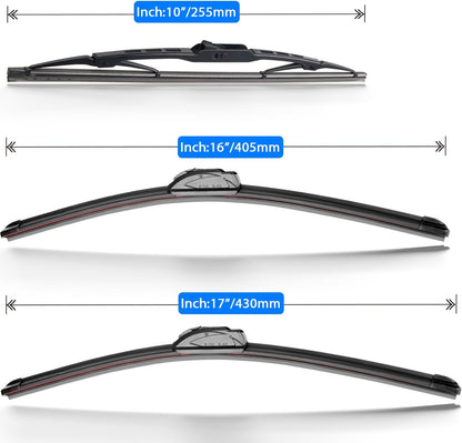 Windshield Wiper Blades Replacement for 2006 2007 2008 2009 2010 Hummer H3 Original Factory Quality Front Rear Wipers Blade Set for My Car - 17" 16" 10" (Pack of 3)