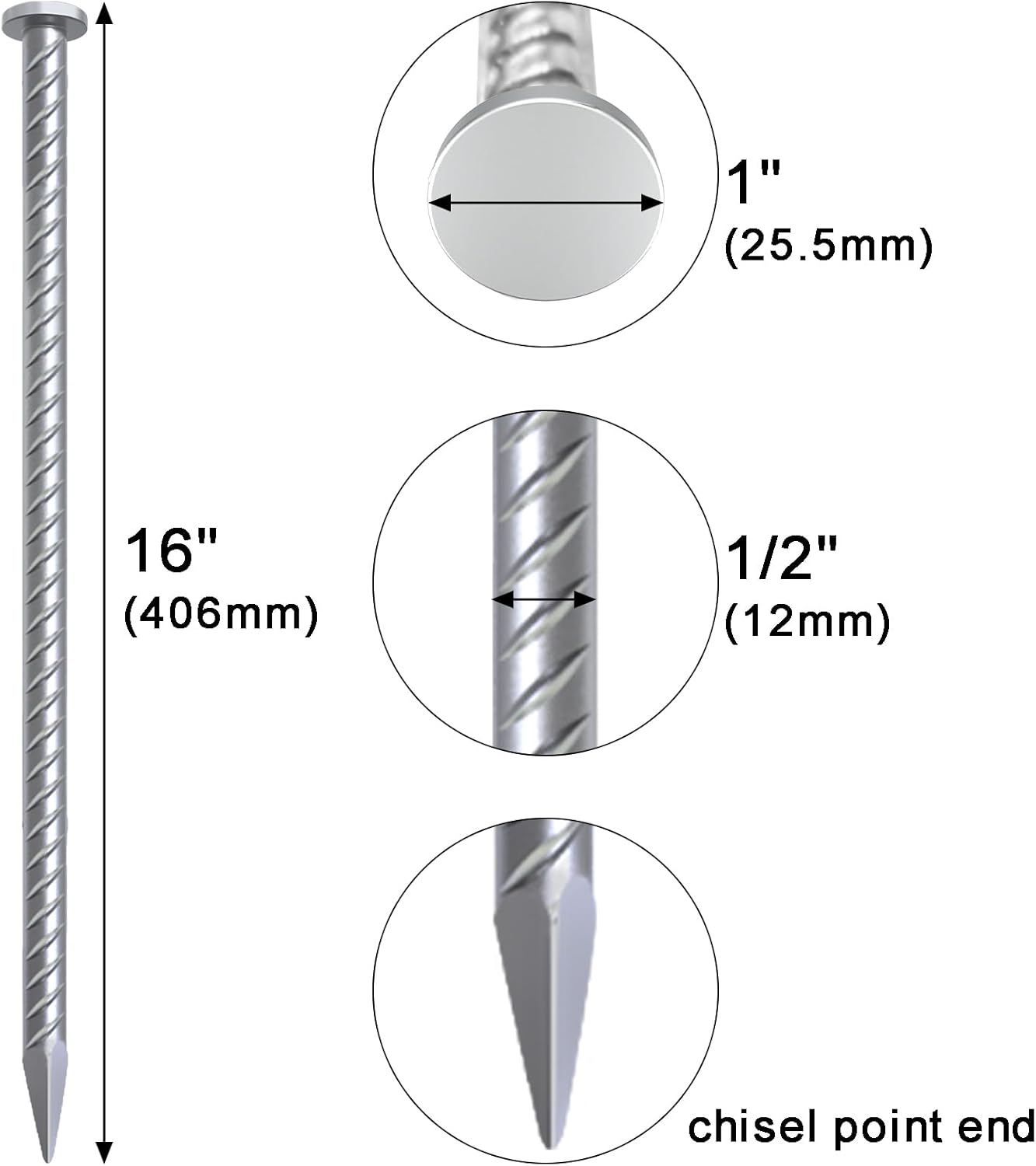 VVOKGO 16 Inch Rebar Stakes Metal Asphalt Anchoring Spikes Ground (24pcs), 1/2 Inch Diameter Galvanized Landscape Anchors Heavy Duty for Speed Bump, Handicap Threshold Ramps, Parking Limits Curb, Tarp