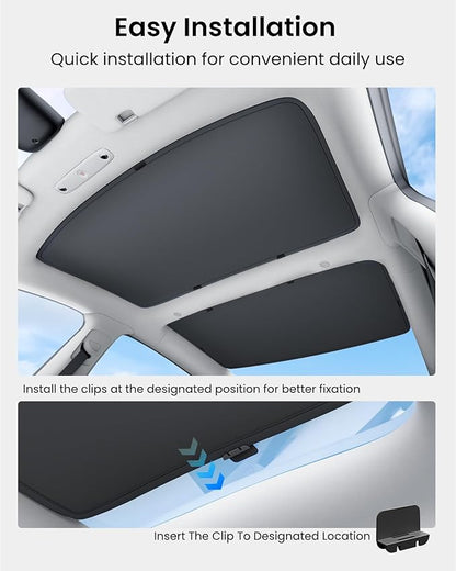 REEVAA 2025 Upgrade Tesla Model 3 Sunshade Roof [No Gaps, No-Sagging] Tesla 3 Accessories Heat Insulation Foldable Glass Sunroof Cover for Model 3 2020-2025 Highland, 2PCS, Black