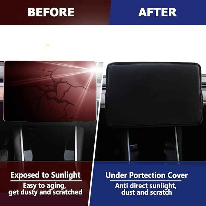 Screen Protector Cover Compatible with Tesla Model 3 Model Y Center Console Display Cover Folding Sun Shade Sleeve Screen Protection from Scratch, Dust, Heat Tesla Interior Accessories (Black)