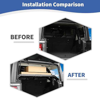 RT-TCZ Rear Trunk Cargo Rack Basket for Jeep Wrangler JKU (2007-2017) & JLU (2018+), 4 Door Interior Storage Shelf, Black Aluminum Alloy & Stainless Steel, 3PCS Assembled Pallet