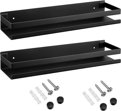 Lallisa 2 Pieces Stainless Steel Shelf Bathroom Shower Floating Shelves Wall Mounted Shower Caddy Basket Shelf Storage Organizer Shelves for Bathroom, Kitchen, Living Room (Black,15.75 Inch/ 40 cm)