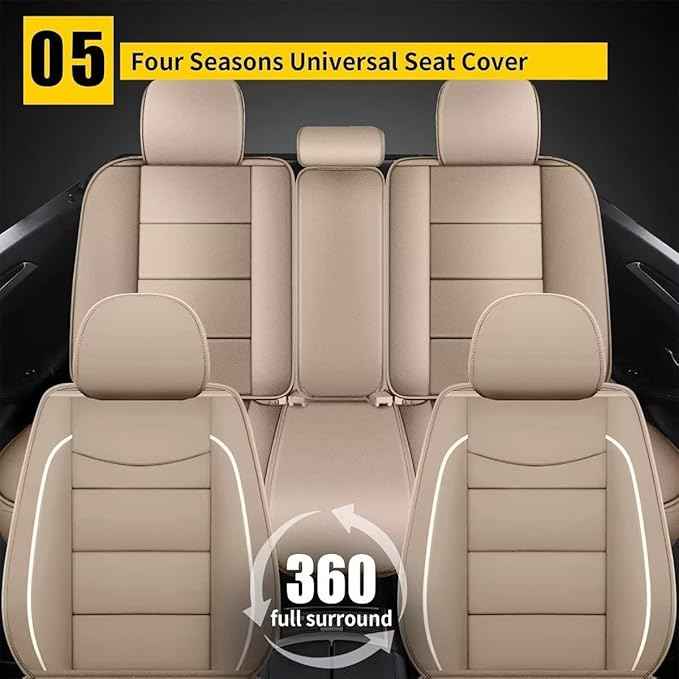 YORKNEIC Car Seat Covers Full Set Fit for Ford Edge 2007-2025 2026 Luxury Faux Automotive Seat Covers Waterproof Car Seat Protector Cushion Protector for Ford Edge Accessories Women Girl Gift Beige