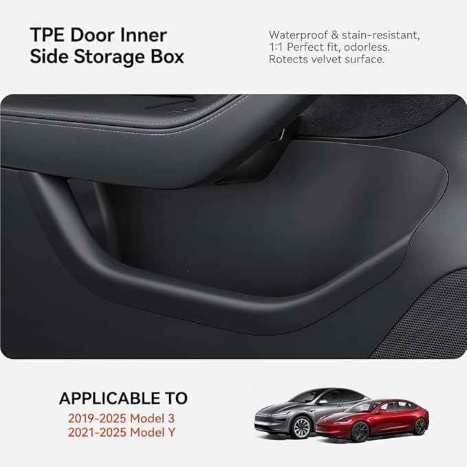 GGCLIMAX Car Organizers And Storage Compatible with Tesla Model 3 Y Highland Juniper TPE Car Door Side Storage Box Front And Rear Door Organizer Tray Accessories(Compatible with Juniper Front Door)