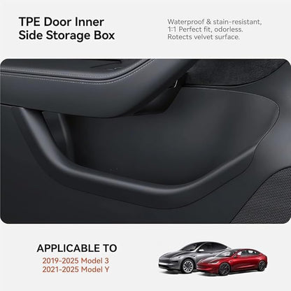 GGCLIMAX Car Organizers And Storage Compatible with Tesla Model 3 Y Highland Juniper TPE Car Door Side Storage Box Front And Rear Door Organizer Tray Accessories(Compatible with Highland 4pcs)