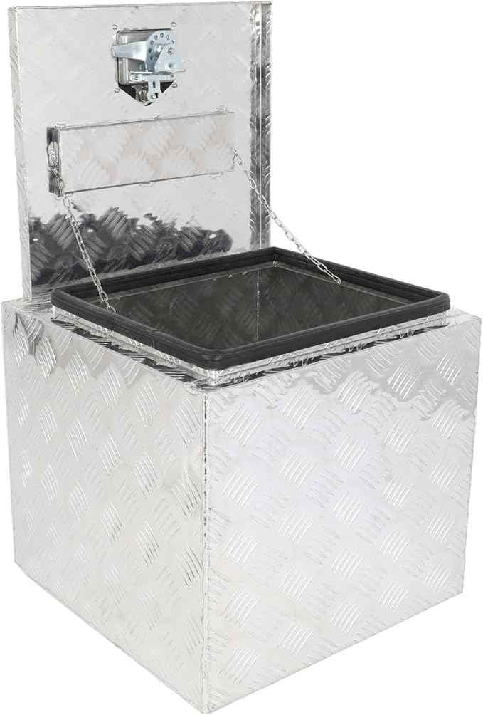 SCITOO 18 Inch Diamond Plate Truck Bed Tool Box,Heavy Duty Aluminum Crossover Storage for Most Full Size Pickups,Lockable Weatherproof Chest,Fits 18" Truck Beds,Easy Access to Load and Unload