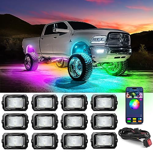 C2 MAX 12 Pods RGB+IC Chasing Rock Lights with Wiring Switch Kit