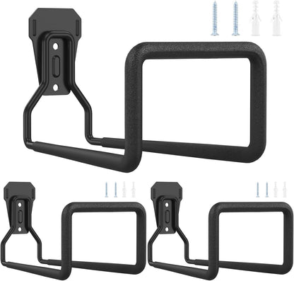 3PCS Metal Garden Hose Hook Heavy Duty Water Hose Hook Wall Mounted Garage Hook Sturdy Storage Bracket Stand Organizer 120lbs for Water Extension Cords Black
