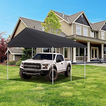10' x 20' Upgraded Carport Replacement Canopy Cover Grey for Car Garage Shelter Party Tent Top Tarp with Ball Bungees