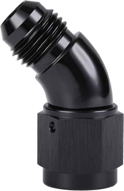 45 Degree 6AN Male to 6AN Female Swivel Full Flow Fitting Adapter Coupler Aluminum Black