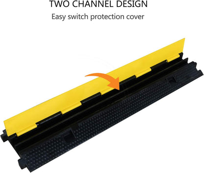 2 Pack Rubber Cable Ramp Hose Cable Protector Ramp 2 Channel 22000Lbs Load Capacity Traffic Speed Bump Wires Power Lines Extension Cord Cover for Indoor Outdoor
