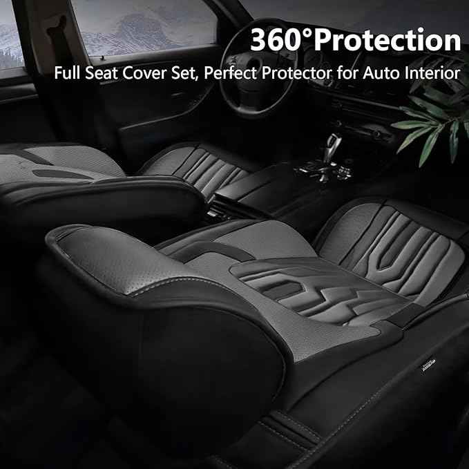 YORKENIC Fit for Dodge Grand Caravan Seat Covers Front Set 2008-2020: Breathable Leather Car Seat Covers Compatible Airbag (2 Front Set, Black & Grey)