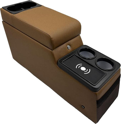 Truck Center Console Truck Seat/Bench Organizer with Wireless Charging and Holder Cups for Jeep CJ5 1976-1983,Jeep CJ7 1976-1986,Jeep Wrangler(YJ) 1987-1995 (Brown)