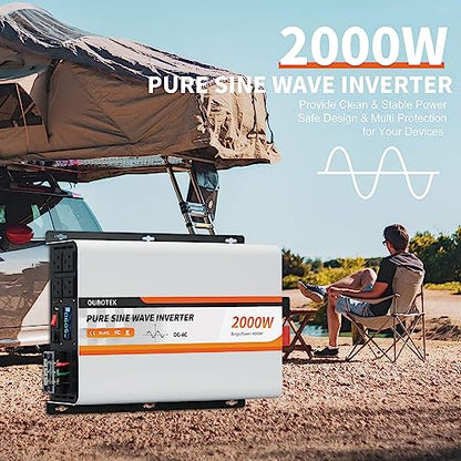 2000W Pure Sine Wave Inverter 12V DC to 120V AC Converter for Vehicles Boat Camping Outdoor Solar System