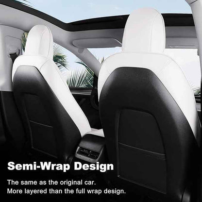 Tesla Model 3 Car Seat Covers Organosilicon Leather Car Interior Seat Airbag Compatible Cushion Cover Full Set Custom Fit 2023 2022 2021 2020 2019 2018, Organosilicon White