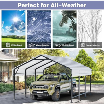 JY QAQA 12 x 15 FT Metal Carport Kits with Galvanized Steel Roof