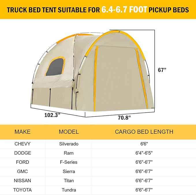Pickup Truck Tent with Awning Shade,Waterproof PU5000mm Oxford for 6.4-6.7 FT Truck Bed for Camping Travel Outdoor Activities for Chevy Silverado,Dodge Ram,Ford F-Series,GMC Sierra,Titan,Tundra