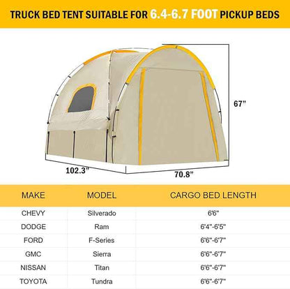 Pickup Truck Tent with Awning Shade,Waterproof PU5000mm Oxford for 6.4-6.7 FT Truck Bed for Camping Travel Outdoor Activities for Chevy Silverado,Dodge Ram,Ford F-Series,GMC Sierra,Titan,Tundra