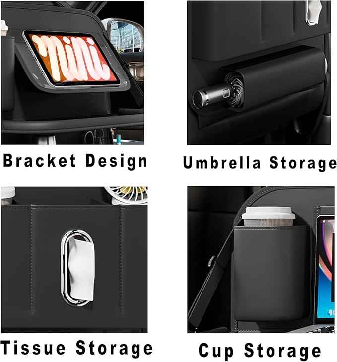 Car Seat Organizers,Multi-functional Back Seat Protectors, Storage Pouches, Child kicking prevention and Tray Holders (for Cars, Kids, Seat Back and Rear Seats) (Black, 2 Pcs)