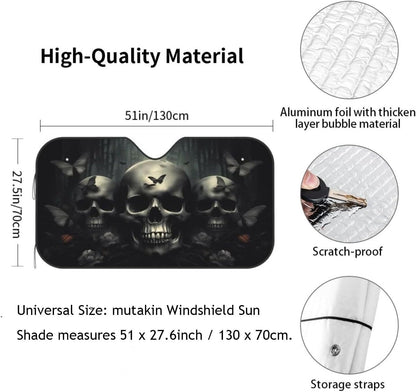 Skull Car Sun Shade Windshield Sunshade Foldable Front Window Shield Cover for Truck SUV