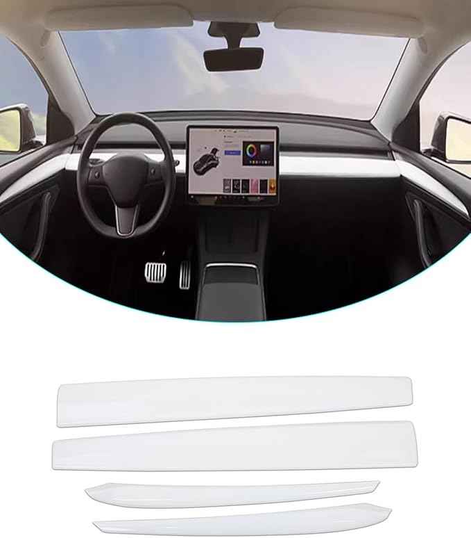 Matte White Dashboard Cover and Front Door Cover Compatible with Tesla Model 3（2021-2023） and Model y（2019-2024 (Matte White)