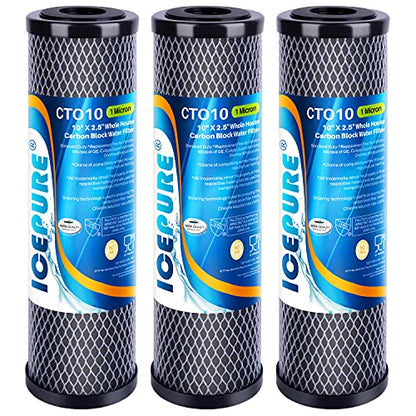 1 Micron 2.5" x 10" CTO Carbon Whole House Water Filter 3 Pack (3 Count)