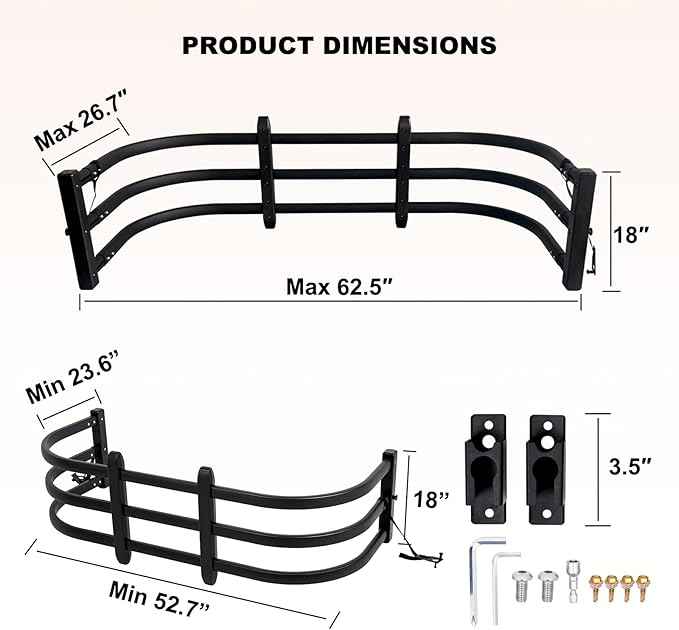 Truck Bed Extender, Bilateral Retractable Tailgate Extender, Aluminum Adjustable Size 52"-62.6"L x 23"-26.7"W x 18"H, Fits Chevy Silverado & GMC Sierra, Ford F-Series, Dodge Ram, Tundra, Nissan Titan