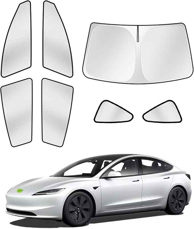 Sunshades for Tesla Model 3 2016-2025 2026 (Fit Model 3 Highland) Accessories Windshield Sun Shade Side Rear Window Shade Cover Sun Visor Shield Privacy Protection Keep Vehicle Cool 7PCS