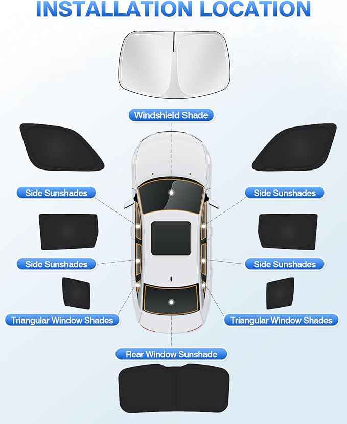 Windshield Sun Shade for Jeep Grand Cherokee 2011-2021 Side Rear Window Shade Cover Sun Visor Shield Privacy Protection Keep Vehicle Cool Black 8PCS