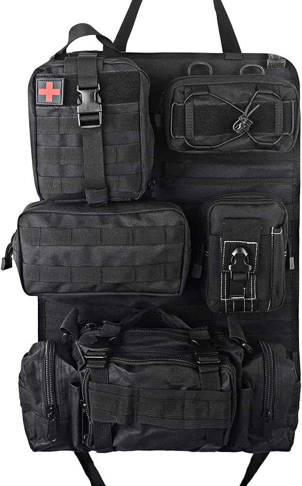 Universal Tactical Vehicle Back Seat Organizer with 5 Molle Pouch Molle Pouches Truck Seat Organizer Tactical Gear for Car Truck Ford Jeep Vehicle