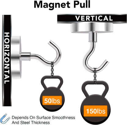 MIKEDE Magnetic Hooks Heavy Duty, 150LB+ Strong Neodymium Magnets for Refrigerator, Large Magnetic Hooks for Hanging, Magnets with Hooks Cruise Ship Essentials for Kitchen, Workplace - 8 Pack