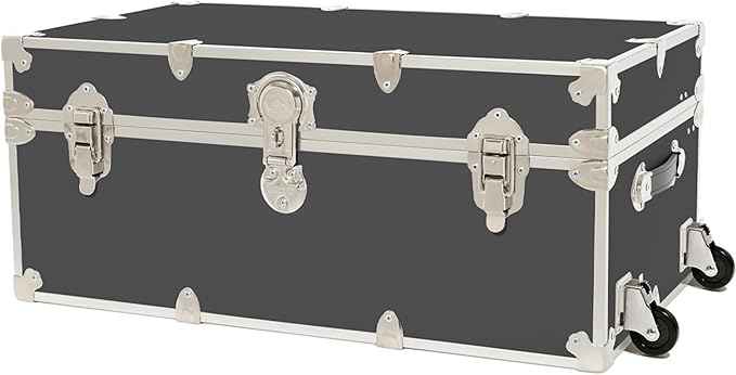 Rhino Trunk & Case Large Armor Camp Trunk with Removeable Wheels - Secure Dorm Storage Chest, Ideal Summer Camper Footlocker, Strong College Trunks - Seats 1000+ Pounds - 32"x18"x14" (Slate)