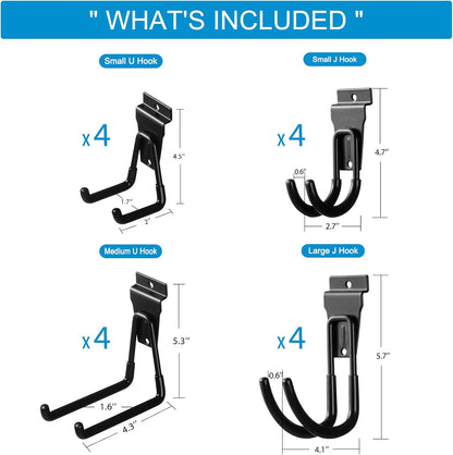 Slat Wall Hanging Hooks, Slatwall Accessories, Slatwall Hooks Assortment, Slat Wall Accessories, Heavy Duty Garage Slatwall Hooks and Hangers,16Pack(Black)