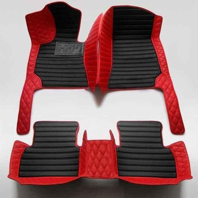 MAEVEN Customized Leather car Floor mats Suitable for 99% of car Models All-Weather Protection Waterproof Anti Slip Men's Women's car Liners (Red+Black Stripe)