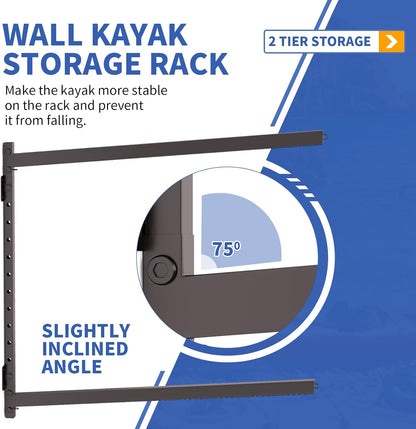 Wall Mounted Kayak Storage Rack, Kayak Racks for Outdoor Storage, Kayak Wall Mount 4 Tier Adjustable Surfboard Paddleboards Holder, Holds Up to 220 lbs