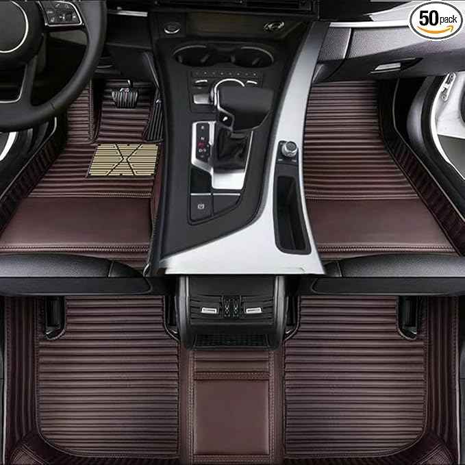 Custom Car Floor Mats for 99.99% Sedan SUV Sports Car Men Women Protection Full Coverage Pads Anti-Slip Leather Floor Lining All Weather Car Floor Mats (Brown Stripe)