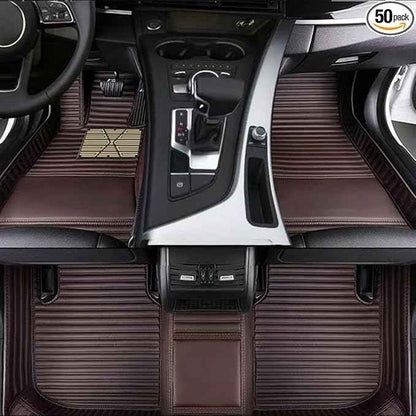 Custom Car Floor Mats for 99.99% Sedan SUV Sports Car Men Women Protection Full Coverage Pads Anti-Slip Leather Floor Lining All Weather Car Floor Mats (Brown Stripe)