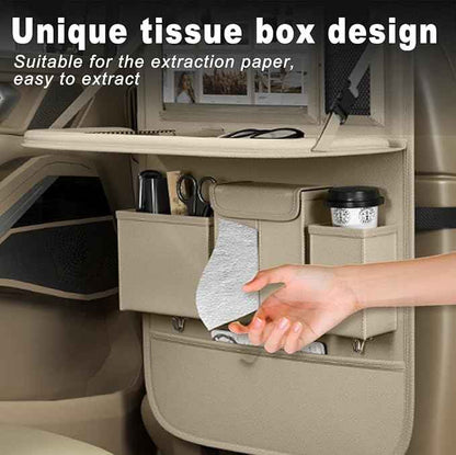 Car Seat Organizers,Multi-functional Back Seat Protectors, Storage Pouches, and Tray Holders (for Cars, Kids, Seat Back and Rear Seats) (Plain Beige, 2 Pcs)