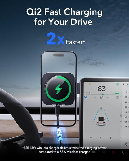 ESR for MagSafe Car Mount Charger, Foldable Dashboard Magnetic Wireless Car Charger for Tesla, for MagSafe Charging, Tesla Touchscreen Car Phone Holder for iPhone 16/15/14/13/12, S25,Strong Magnets