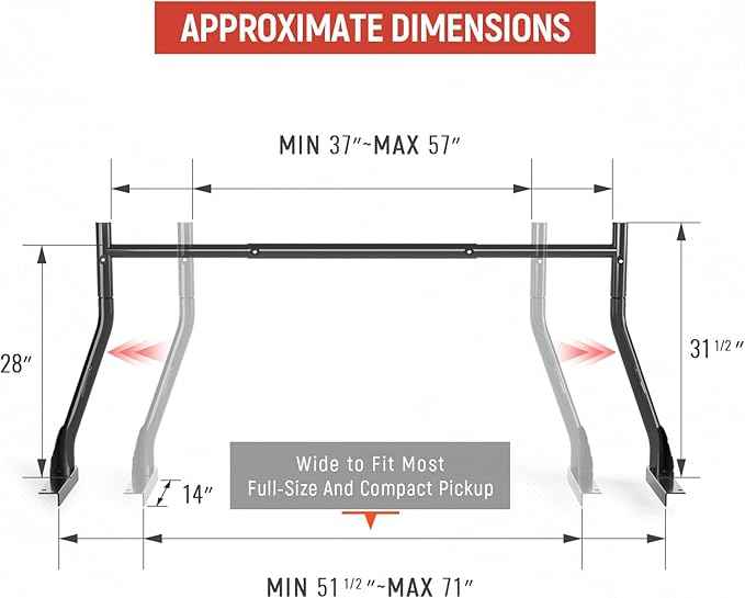 AA-Racks Model X31 800Ibs Capacity Extendable Steel Pick-Up Truck Ladder Rack Two-bar Set - Black