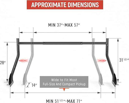 AA-Racks Model X31 800Ibs Capacity Extendable Steel Pick-Up Truck Ladder Rack Two-bar Set - Black