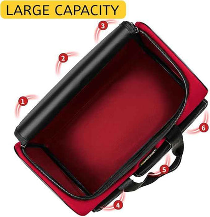 Tool Bags for Men, 17inch Tool Bag Organizer with 6Pockets, Waterproof 600D Fabric Cloth, 16.9 x 11.8 x 9.8 inches, Red and Black, Double Zipper