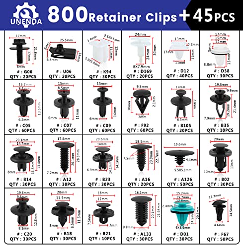 Car Push Retainer Clips 845pcs with 24Most Popular Push Pins Automotive Parts Sizes Auto Screw Trim Clip Assortment with Cable Ties and Blue Fastener Remover for Ford GM Toyota Honda Chrysler Nissan